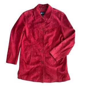 Relativity Womens M Red Genuine Leather Button Up Long Sleeve Trench Coat Jacket